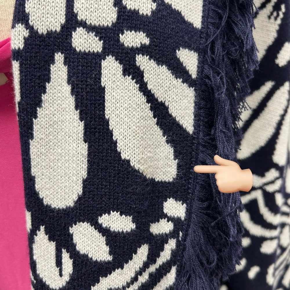 Boden Navy and White Fringed Jacquard Open Topper Cardigan - Picture 5 of 9